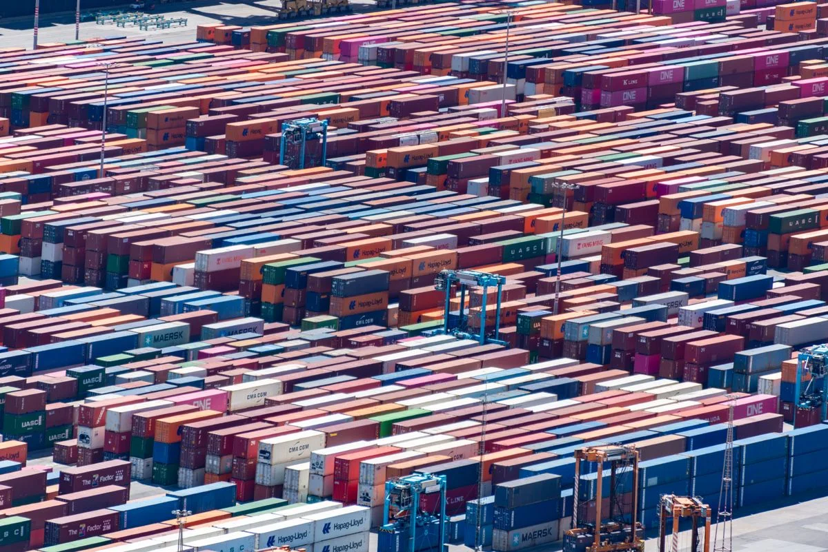 Shipping containers at a port