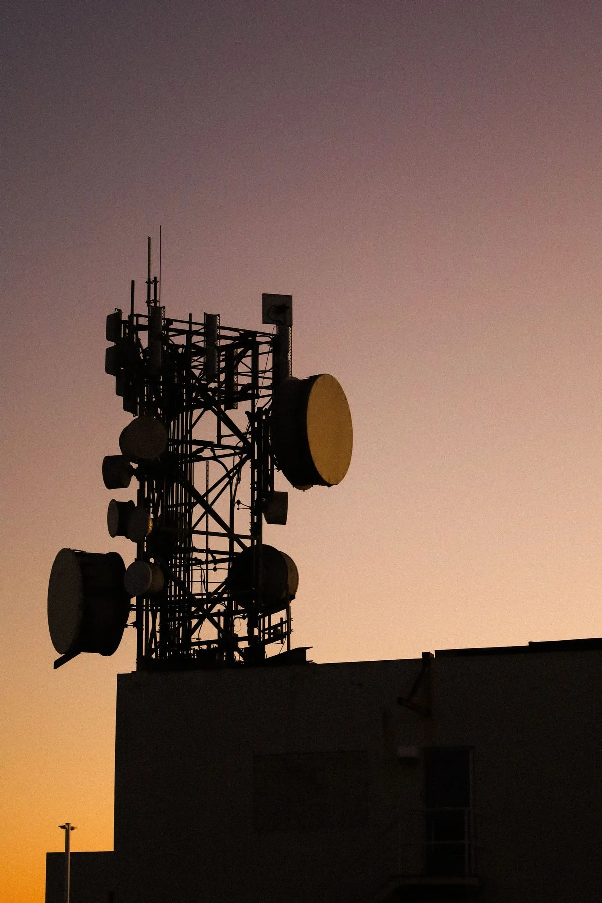 Telecommunications infrastructure at sunset